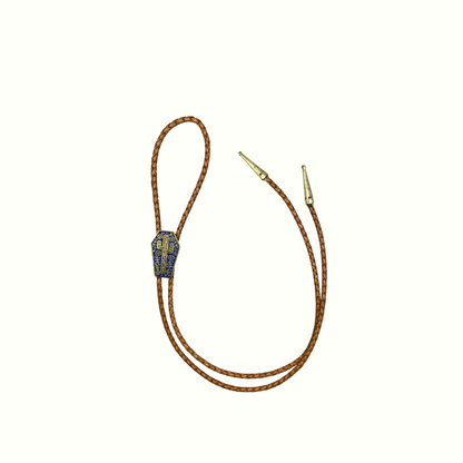 Blue Cactus Coffin Bolo Tie