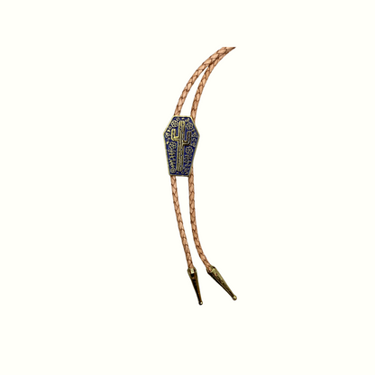 Blue Cactus Coffin Bolo Tie