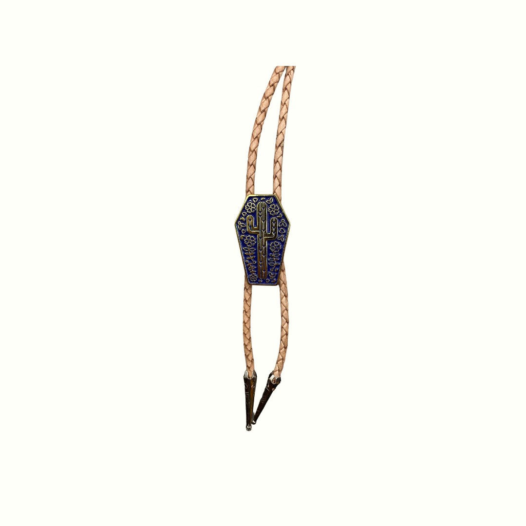 Blue Cactus Coffin Bolo Tie